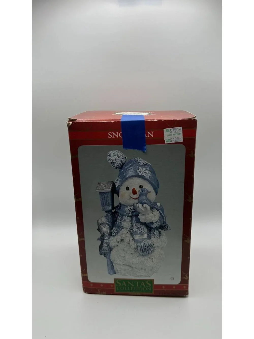 Snowman Figurine With Bird & Glitter Accents - Winter Decor - Blue & White